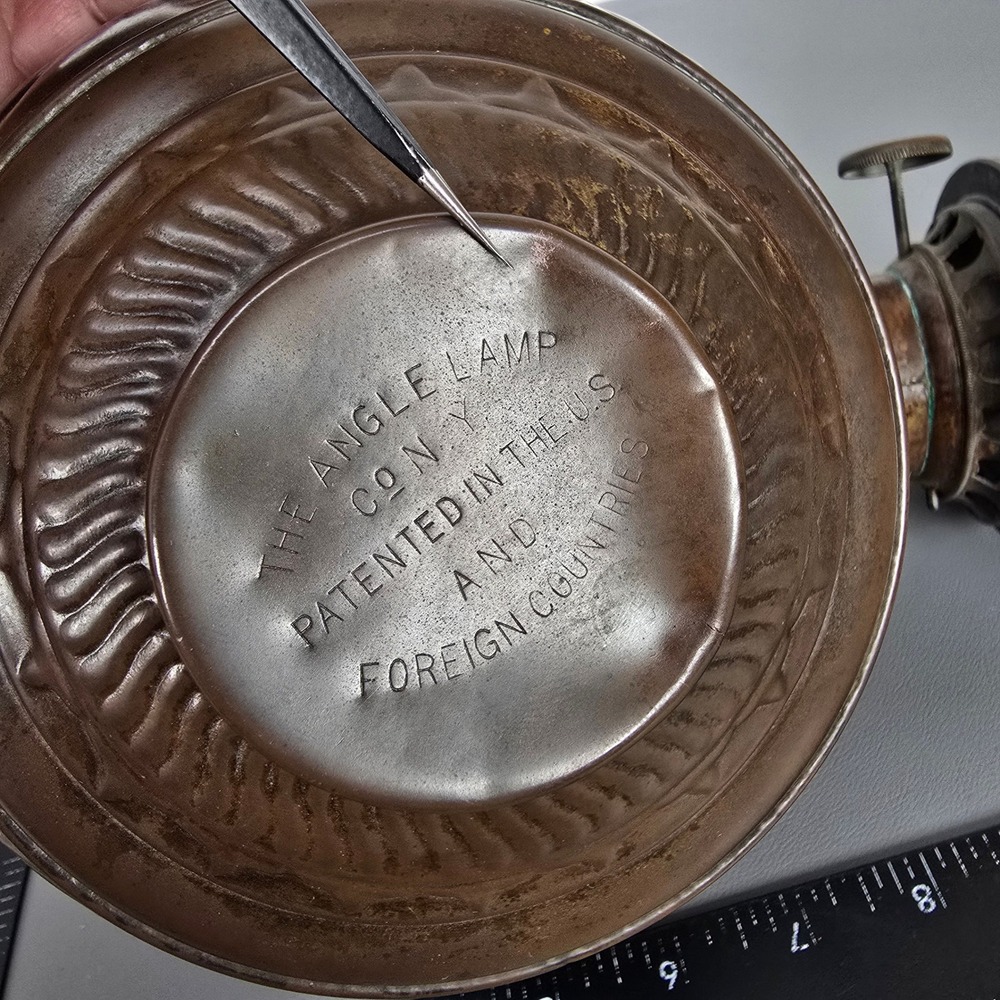 Antique Angle Lamp Co Embossed Copper Oil Lamp Fount Kerosene Burner Victorian - Picture 16 of 16